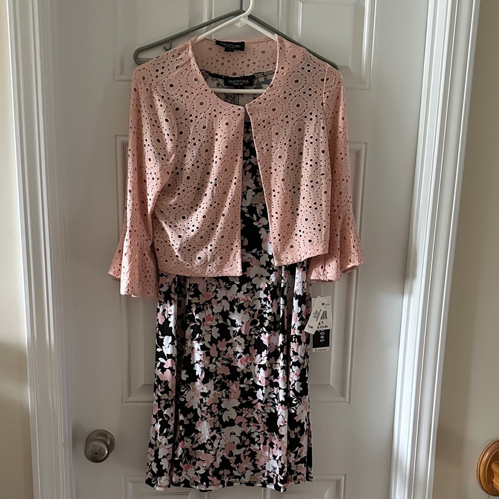 Perceptions Pink and Black Floral Dress with detachable Jacket